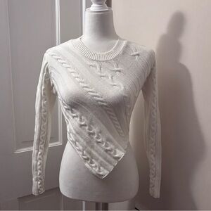 Le Lis Ivory Asymmetrical Cable Knit Sweater, Cropped, Size S